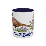 South Dakota State Bird and Flower Mug, Watercolor Botanical Coffee Cup, Nature Lover Gift, 11oz 15oz Accent Mug — 11oz / Navy — front
