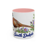 South Dakota State Bird and Flower Mug, Watercolor Botanical Coffee Cup, Nature Lover Gift, 11oz 15oz Accent Mug — 11oz / Pink — front