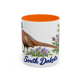 South Dakota State Bird and Flower Mug, Watercolor Botanical Coffee Cup, Nature Lover Gift, 11oz 15oz Accent Mug — 11oz / Orange — front