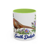 South Dakota State Bird and Flower Mug, Watercolor Botanical Coffee Cup, Nature Lover Gift, 11oz 15oz Accent Mug — 11oz / Light Green — front