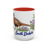 South Dakota State Bird and Flower Mug, Watercolor Botanical Coffee Cup, Nature Lover Gift, 11oz 15oz Accent Mug — 15oz / Red — front