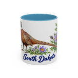 South Dakota State Bird and Flower Mug, Watercolor Botanical Coffee Cup, Nature Lover Gift, 11oz 15oz Accent Mug — 11oz / Light Blue — front