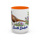 South Dakota State Bird and Flower Mug, Watercolor Botanical Coffee Cup, Nature Lover Gift, 11oz 15oz Accent Mug — 15oz / Orange — front