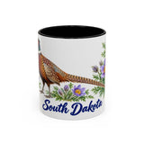 South Dakota State Bird and Flower Mug, Watercolor Botanical Coffee Cup, Nature Lover Gift, 11oz 15oz Accent Mug — 11oz / Black — front