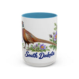 South Dakota State Bird and Flower Mug, Watercolor Botanical Coffee Cup, Nature Lover Gift, 11oz 15oz Accent Mug — 15oz / Light Blue — front