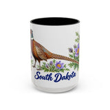 South Dakota State Bird and Flower Mug, Watercolor Botanical Coffee Cup, Nature Lover Gift, 11oz 15oz Accent Mug — 15oz / Black — front