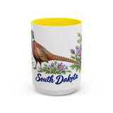 South Dakota State Bird and Flower Mug, Watercolor Botanical Coffee Cup, Nature Lover Gift, 11oz 15oz Accent Mug — 15oz / Yellow — front