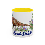 South Dakota State Bird and Flower Mug, Watercolor Botanical Coffee Cup, Nature Lover Gift, 11oz 15oz Accent Mug — 11oz / Yellow — front
