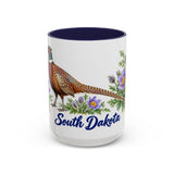 South Dakota State Bird and Flower Mug, Watercolor Botanical Coffee Cup, Nature Lover Gift, 11oz 15oz Accent Mug — 15oz / Navy — front