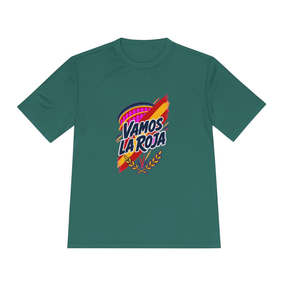 Spain Soccer T Shirt, Vamos La Roja Tee, World Football Fan Shirt, Moisture Wicking Sport Tee — Front view — Photo 1