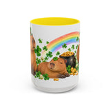 St. Patrick's Day Capybara Mug, Calm Clover, Cute Animal Lover Gift, Watercolor Ceramic Coffee Cup, 11oz 15oz — 15oz / Yellow — front