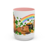 St. Patrick's Day Capybara Mug, Calm Clover, Cute Animal Lover Gift, Watercolor Ceramic Coffee Cup, 11oz 15oz — 15oz / Pink — front