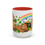 St. Patrick's Day Capybara Mug, Calm Clover, Cute Animal Lover Gift, Watercolor Ceramic Coffee Cup, 11oz 15oz — 15oz / Red — front