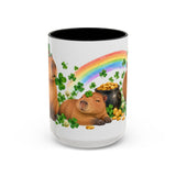 St. Patrick's Day Capybara Mug, Calm Clover, Cute Animal Lover Gift, Watercolor Ceramic Coffee Cup, 11oz 15oz — 15oz / Black — front
