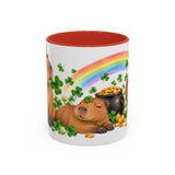 St. Patrick's Day Capybara Mug, Calm Clover, Cute Animal Lover Gift, Watercolor Ceramic Coffee Cup, 11oz 15oz — 11oz / Red — front