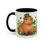 St. Patrick's Day Capybara Mug, Calm Clover, Cute Animal Lover Gift, Watercolor Ceramic Coffee Cup, 11oz 15oz — 11oz / Black — left