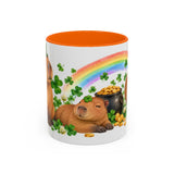 St. Patrick's Day Capybara Mug, Calm Clover, Cute Animal Lover Gift, Watercolor Ceramic Coffee Cup, 11oz 15oz — 11oz / Orange — front