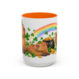 St. Patrick's Day Capybara Mug, Calm Clover, Cute Animal Lover Gift, Watercolor Ceramic Coffee Cup, 11oz 15oz — 15oz / Orange — front