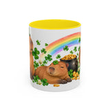 St. Patrick's Day Capybara Mug, Calm Clover, Cute Animal Lover Gift, Watercolor Ceramic Coffee Cup, 11oz 15oz — 11oz / Yellow — front