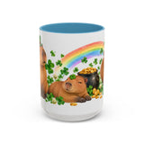 St. Patrick's Day Capybara Mug, Calm Clover, Cute Animal Lover Gift, Watercolor Ceramic Coffee Cup, 11oz 15oz — 15oz / Light Blue — front