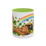 St. Patrick's Day Capybara Mug, Calm Clover, Cute Animal Lover Gift, Watercolor Ceramic Coffee Cup, 11oz 15oz — 11oz / Light Green — front