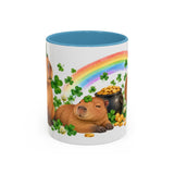 St. Patrick's Day Capybara Mug, Calm Clover, Cute Animal Lover Gift, Watercolor Ceramic Coffee Cup, 11oz 15oz — 11oz / Light Blue — front