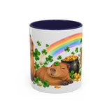 St. Patrick's Day Capybara Mug, Calm Clover, Cute Animal Lover Gift, Watercolor Ceramic Coffee Cup, 11oz 15oz — 11oz / Navy — front