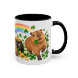 St. Patrick's Day Capybara Mug, Calm Clover, Cute Animal Lover Gift, Watercolor Ceramic Coffee Cup, 11oz 15oz — 11oz / Black — right