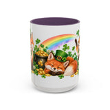 St. Patrick's Day Fox Mug, Woodland Luck, Cute Animal Lover Gift, Watercolor Ceramic Coffee Cup, 11oz 15oz — 15oz / Purple — front