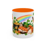 St. Patrick's Day Fox Mug, Woodland Luck, Cute Animal Lover Gift, Watercolor Ceramic Coffee Cup, 11oz 15oz — 11oz / Orange — front