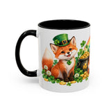 St. Patrick's Day Fox Mug, Woodland Luck, Cute Animal Lover Gift, Watercolor Ceramic Coffee Cup, 11oz 15oz — 11oz / Black — left