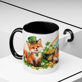St. Patrick's Day Fox Mug, Woodland Luck, Cute Animal Lover Gift, Watercolor Ceramic Coffee Cup, 11oz 15oz — 11oz / Black — context-2