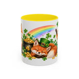 St. Patrick's Day Fox Mug, Woodland Luck, Cute Animal Lover Gift, Watercolor Ceramic Coffee Cup, 11oz 15oz — 11oz / Yellow — front