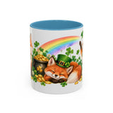 St. Patrick's Day Fox Mug, Woodland Luck, Cute Animal Lover Gift, Watercolor Ceramic Coffee Cup, 11oz 15oz — 11oz / Light Blue — front
