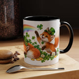 St. Patrick's Day Fox Mug, Woodland Luck, Cute Animal Lover Gift, Watercolor Ceramic Coffee Cup, 11oz 15oz — 11oz / Black — context-1
