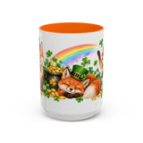 St. Patrick's Day Fox Mug, Woodland Luck, Cute Animal Lover Gift, Watercolor Ceramic Coffee Cup, 11oz 15oz — 15oz / Orange — front