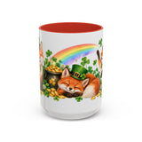 St. Patrick's Day Fox Mug, Woodland Luck, Cute Animal Lover Gift, Watercolor Ceramic Coffee Cup, 11oz 15oz — 15oz / Red — front