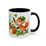 St. Patrick's Day Fox Mug, Woodland Luck, Cute Animal Lover Gift, Watercolor Ceramic Coffee Cup, 11oz 15oz — 11oz / Black — right