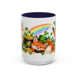 St. Patrick's Day Fox Mug, Woodland Luck, Cute Animal Lover Gift, Watercolor Ceramic Coffee Cup, 11oz 15oz — 15oz / Navy — front