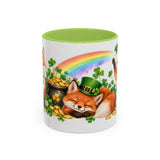St. Patrick's Day Fox Mug, Woodland Luck, Cute Animal Lover Gift, Watercolor Ceramic Coffee Cup, 11oz 15oz — 11oz / Light Green — front