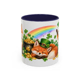 St. Patrick's Day Fox Mug, Woodland Luck, Cute Animal Lover Gift, Watercolor Ceramic Coffee Cup, 11oz 15oz — 11oz / Navy — front