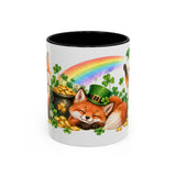 St. Patrick's Day Fox Mug, Woodland Luck, Cute Animal Lover Gift, Watercolor Ceramic Coffee Cup, 11oz 15oz — 11oz / Black — front