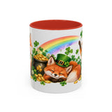 St. Patrick's Day Fox Mug, Woodland Luck, Cute Animal Lover Gift, Watercolor Ceramic Coffee Cup, 11oz 15oz — 11oz / Red — front