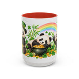 St. Patrick's Day Panda Mug, Bamboo Shamrocks, Cute Animal Lover Gift, Watercolor Ceramic Coffee Cup, 11oz 15oz — 15oz / Red — front