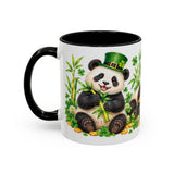 St. Patrick's Day Panda Mug, Bamboo Shamrocks, Cute Animal Lover Gift, Watercolor Ceramic Coffee Cup, 11oz 15oz — 11oz / Black — left
