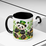 St. Patrick's Day Panda Mug, Bamboo Shamrocks, Cute Animal Lover Gift, Watercolor Ceramic Coffee Cup, 11oz 15oz — 11oz / Black — context-2
