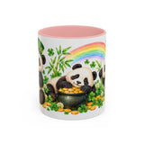 St. Patrick's Day Panda Mug, Bamboo Shamrocks, Cute Animal Lover Gift, Watercolor Ceramic Coffee Cup, 11oz 15oz — 11oz / Pink — front
