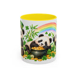 St. Patrick's Day Panda Mug, Bamboo Shamrocks, Cute Animal Lover Gift, Watercolor Ceramic Coffee Cup, 11oz 15oz — 11oz / Yellow — front