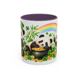St. Patrick's Day Panda Mug, Bamboo Shamrocks, Cute Animal Lover Gift, Watercolor Ceramic Coffee Cup, 11oz 15oz — 11oz / Purple — front