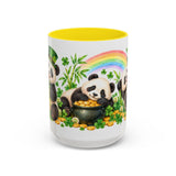 St. Patrick's Day Panda Mug, Bamboo Shamrocks, Cute Animal Lover Gift, Watercolor Ceramic Coffee Cup, 11oz 15oz — 15oz / Yellow — front